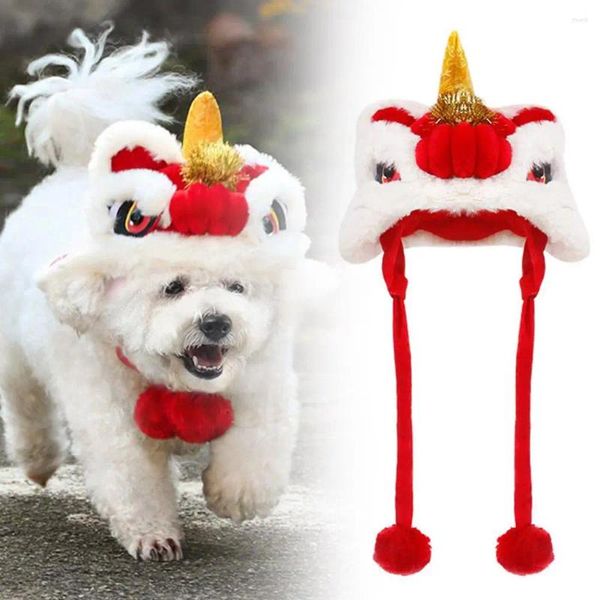 Ropa para perros Estilo chino Gatos Perros Disfraz para fiesta de vacaciones Año cálido Pet Lion-Dance Liner Lindo Soft Fleece Hat P6T8