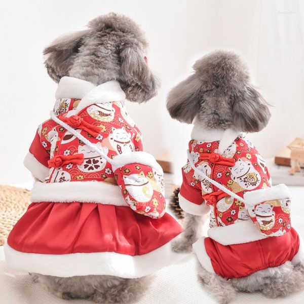 Ropa para perros tradición china mascota pareja mono y vestido niña niño invierno año rojo traje fiesta disfraces S 3XL Pugs