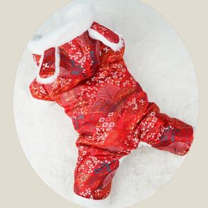 Hondenkleding Chinese jaar kleding winter huisdier kleding jumpsuit jurk tang pak pomeraniaanse poedel bichon schnauzer pug kostuum