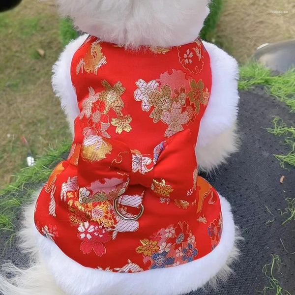 Ropa para perros Ropa de año chino Abrigo de invierno para gatos Traje Tang Cheongsam Yorkie Pomeranian Poodle Bichon Frise Traje para mascotas Ropa
