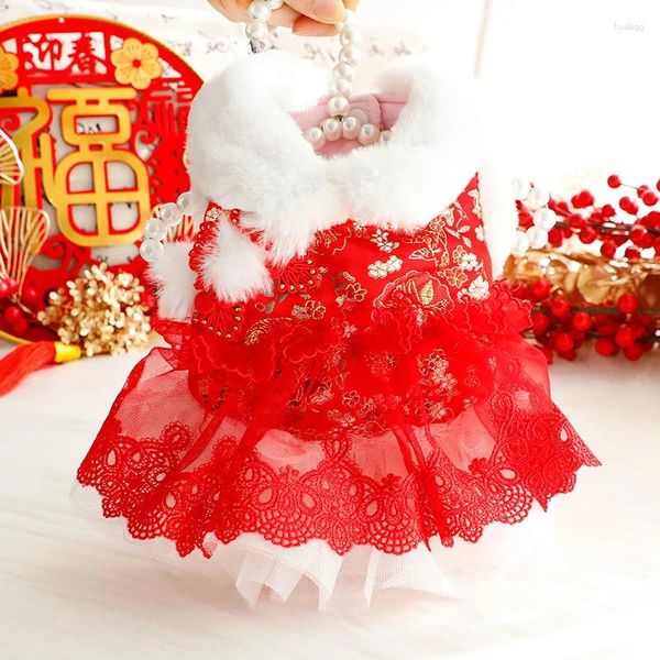 Vêtements pour chiens Année chinoise Robe Tang Costume Cheongsam Hiver Chat Vêtements pour animaux de compagnie Tutu Bichon maltais Yorkie Poodle Costume de Poméranie