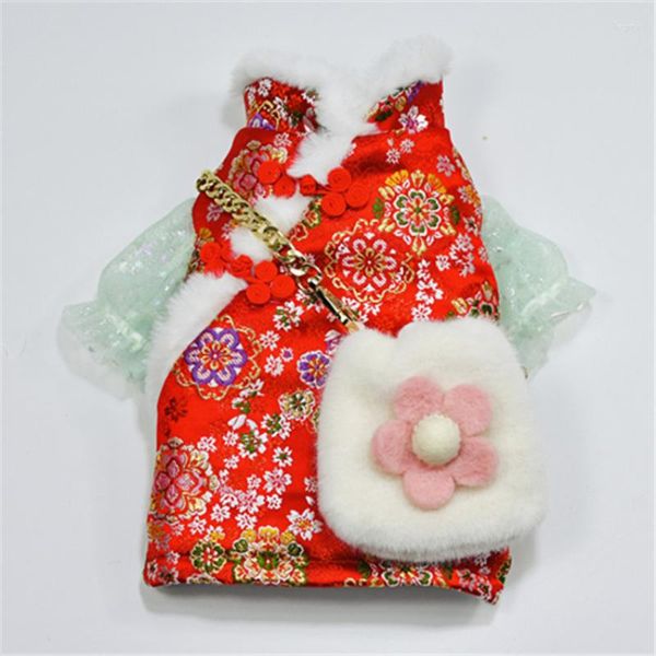 Vêtements pour chiens Année chinoise Vêtements pour animaux de compagnie Manteau Tenue Chat Chiot Petit Costume Tang Costume Cheongsam Chihuahua Yorkie Poodle Vêtements