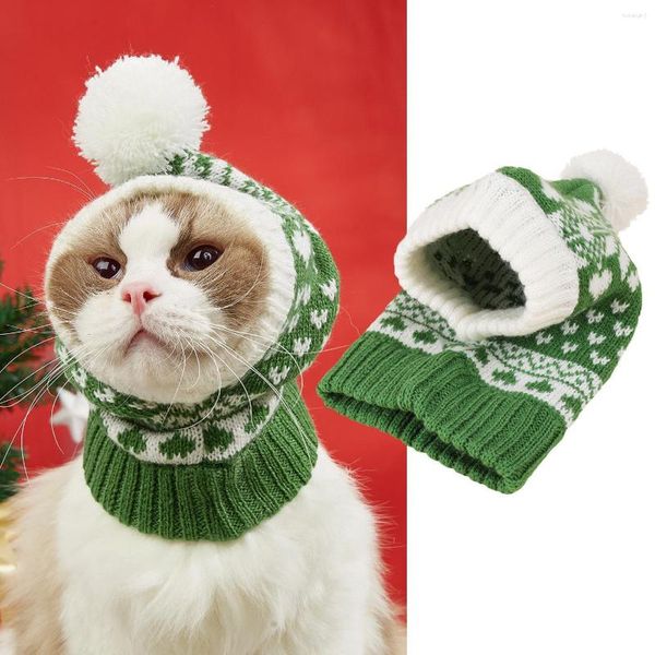 Ropa para perros Atmósfera navideña Amor Copo de nieve Elk Impresión de punto Gorro de bola de piel de gato cálido de punto