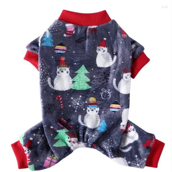 Ropa para perros Navidad Gato Impresión Pijamas para mascotas para perros Suave Cálido Fleece Mono Ligero Cachorro Jersey