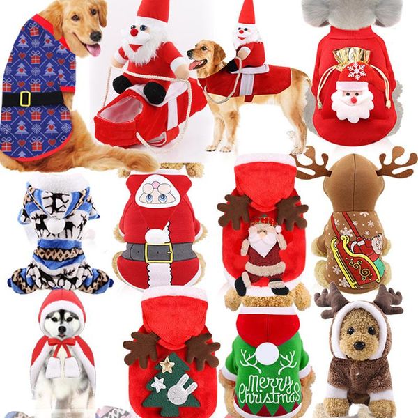 Ropa para perros Ropa de Navidad Elk Patrón de Papá Noel Disfraz Cachorro Sudaderas con capucha Chaqueta cálida de invierno Abrigo para perros pequeños Gatos Chihuahua YorkDog