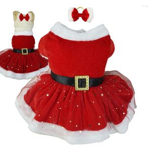 Vêtements de chien Vêtements de Noël Vêtements brillants Père Noël Jupe en coton pour animaux de compagnie Vêtements mignons pour filles Robes rouges Chat Holida