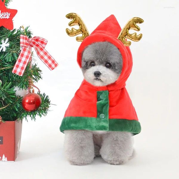 Vêtements de chien Costume de Noël pour chiot petits chiens chats chauds Santa Cape de renne tenue avec chapeau de bois d'élan doux vêtements de chat en polaire
