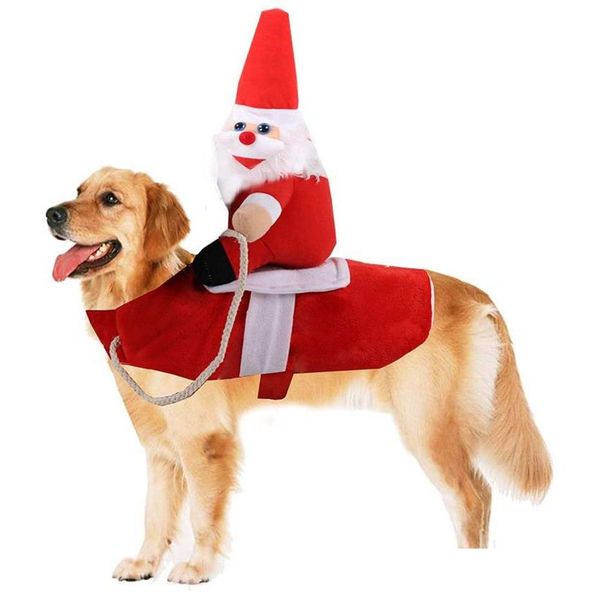 Ropa para perros Disfraz de Navidad Perros divertidos Ropa de Papá Noel Montar en cachorros Mascotas Gato Traje de vacaciones Ropa para mascotas Vestirse para Ha Dhqyw