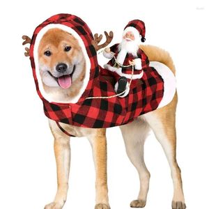 Hondenkleding Kerstmiskostuum Grappige Kerstman Rijd op Plaid Hoodie Cat Holiday Outfit Pet Dekel -accessoires