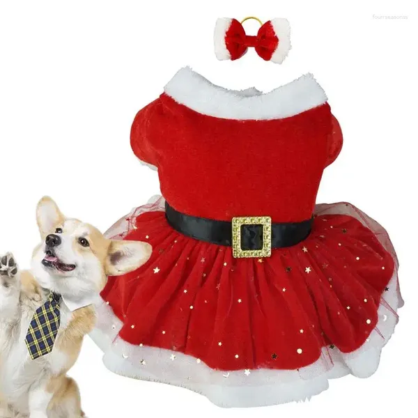 Vestimenta de ropa de perro neting brillante santa claus linda chica ropa vestida roja gato