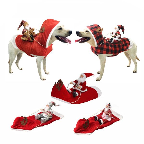 Ropa para perros Disfraz de montar para perros de Navidad Papá Noel Perros Gatos Disfraces de cosplay Fiesta Abrigo de equitación Traje Navidad Invierno Mascotas Vestir chaleco 231114