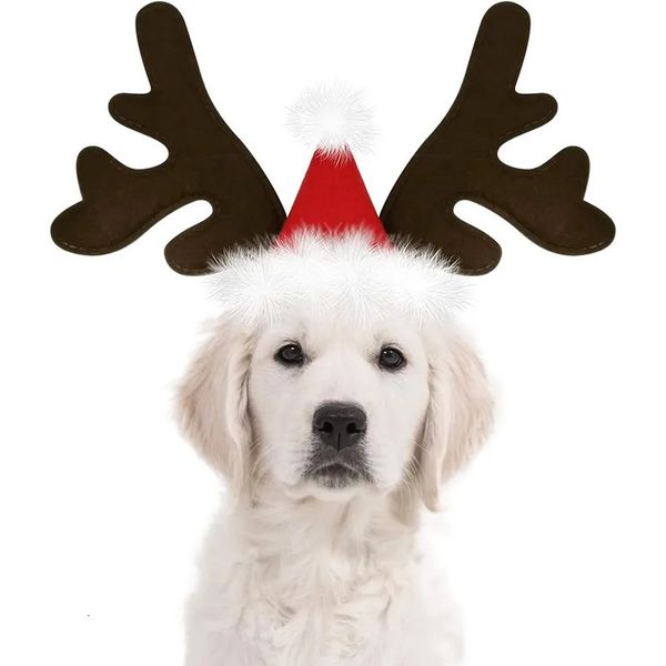 Vêtements pour chiens Fournitures de chien de Noël Elk Renne Bois Bandeau Santa Hat Pet Noël Cool Costume De Chien Mignon Chapeaux Accessoires 231109