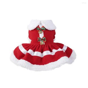 Vêtements de chien Robe de Noël Chats confortables Rouge avec des cloches d'arc Vêtements de chat d'hiver Collier de poupée épais pour petits chiens moyens