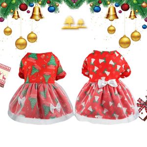 Vestimenta de navidad de perro elegante vea de malla mash mascota patrón de naves de Navidad Campanas de estampado Falda para fiesta