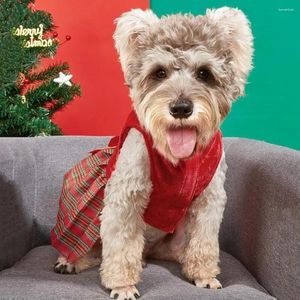 Vêtements pour chiens Robe de Noël Jupe pour animaux de compagnie Costume de Père Noël Confortable Polyester vert respirant pour petits chats moyens