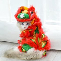 Hondenkleding Kerstmis Grappig Hondenkleding Jaar Huisdier Chinees Kostuum Draakdans Leeuw Hond Feestjurk Rood Feestelijk Lucky Cat Kleding 231110