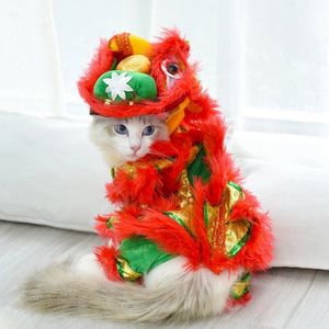 Vêtements de chien Noël drôle vêtements de chien année animal de compagnie chinois costume dragon danse lion chien fête habiller rouge festif chat chanceux vêtements 231124