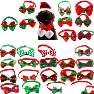 Vêtements pour chiens Vacances de Noël Collier de chien de chat de compagnie Bow Tie Sangle de cou réglable Accessoires de toilettage Fournitures de produits 60pc / lot Drop Del Dhqvg