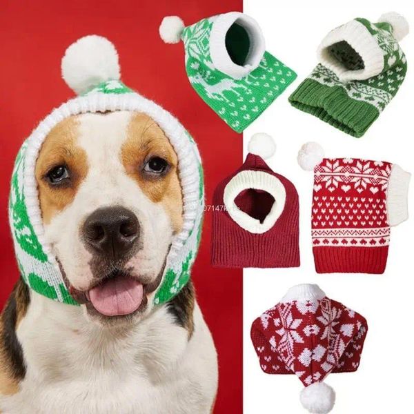 Vêtements pour chiens Chapeaux tricotés de Noël Accessoires de crochet drôles Hiver Chaud Chapeau pour animaux de compagnie Cou et cache-oreilles