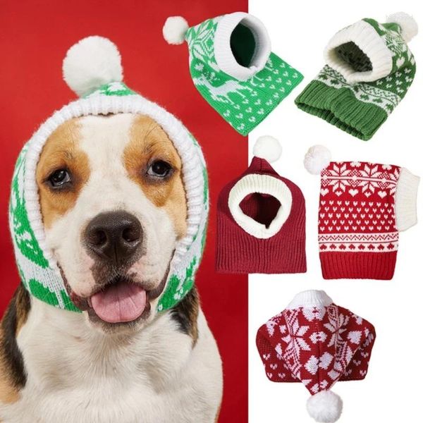 Vêtements pour chiens Chapeaux tricotés de Noël drôles mignons accessoires de crochet hiver chaud chapeau pour animaux de compagnie cou et cache-oreilles