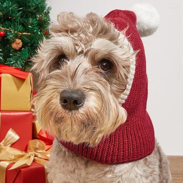 Ropa para perros navideña tejido de macheza de punto caricaturas de alce invierno tibio para la oreja de gato protección de santa moda rojo con pelota de felpa