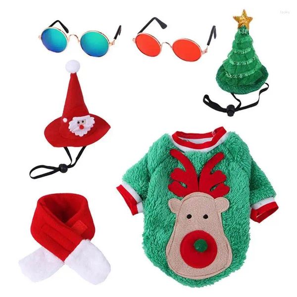 Ropa para perros Traje de Navidad Trajes de alces cálidos de peluche para vacaciones Lindo vestido con bufanda Gafas de sol Sombreros ajustables Mascota suave