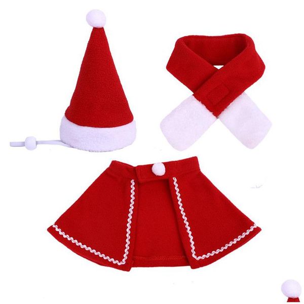 Chien Vêtements Noël Pet Cape Chapeau Écharpe Ensemble Rouge Chiot Chat Chapeau Chaud Nouvel An Décorations De Fête Drop Delivery Maison Jardin Fournitures Dhe2X