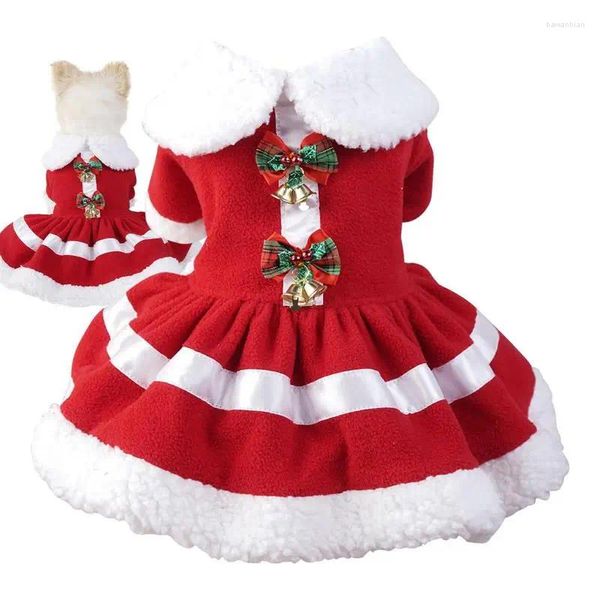 Vêtements pour chiens de Noël en tissu de compagnie de compagnie de coton de santa robe de manteau de manteau rouge chat thermique avec 2 cloches pour fêtes