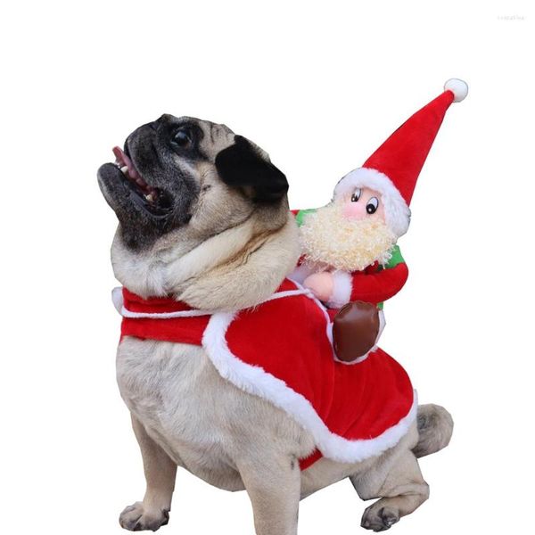 Ropa para perros Navidad Ropa para mascotas Santa Claus Montando Cosplay Disfraz Fiesta Vestir Perros Gatos Traje para Pequeño Mediano