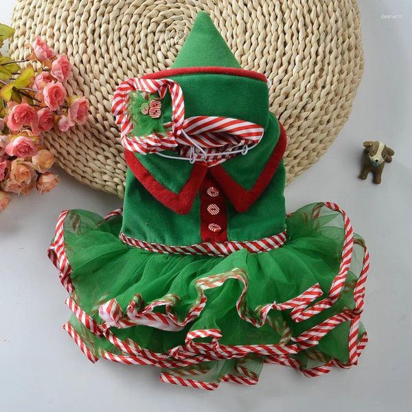 Vêtements pour chiens vêtements d'animaux de compagnie Stripe Robe Cat Elf Puppy Holiday Girls Costume avec chapeau