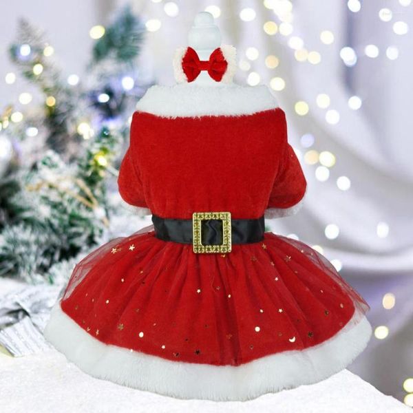 Vêtements de chien Costume de Noël Costume de fête Costumes de fête Brillant Mesh Glitter Robe Santa Robe Tinsel Tissu avec pour