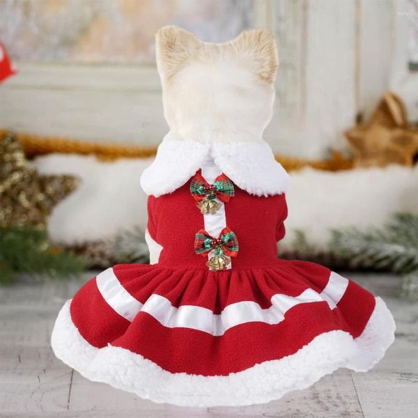 Vêtements de chien Robe de Noël pour animaux de compagnie Fine Workmanship Collier de fourrure Cloches Bowknot Décor Chat Fournitures de fête