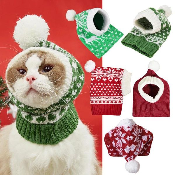 Vestimenta de perros navidad gorro de mascotas de copas de nieve gato cachorro de cachorros tejidos con bolas de piel de pompo