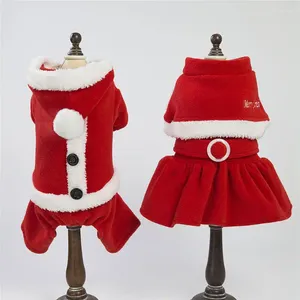Vêtements de chien de Noël pour animaux de compagnie Combinaison de chat Vêtements de chat chaud Pull en polaire Chiot Pyjamas Robe rouge pour petites grandes fournitures S-XXL