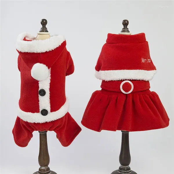 Vêtements de chien de Noël pour animaux de compagnie Combinaison de chat Vêtements de chat chaud Pull en polaire Chiot Pyjamas Robe rouge pour petites grandes fournitures S-XXL