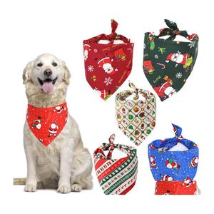 Hondenkleding Kerstmis Speeksel handdoek 7 stijlen katoenen driehoek sjaal accessoires groothandel drop levering huizen tuinbenodigdheden dhacs