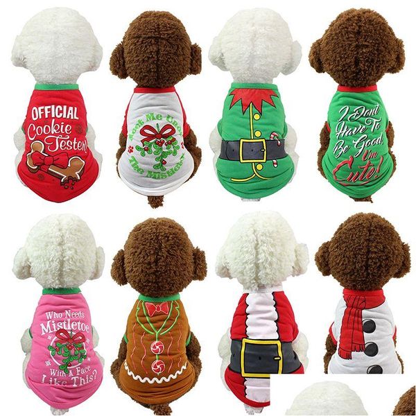 Vêtements pour chiens Pluvier de Noël Hoodies Pet Cat Costume Chemise Chandail Pour Père Noël Bonhomme De Neige Ceinture Vêtements Décontractés Xs S M L Drop Delivery Home Dhq8O