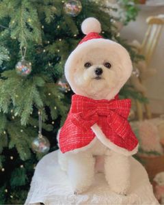 Ropa para perros navideña orejas de peluche con capucha babero capa tibia maltés atuendo de la capa de arco