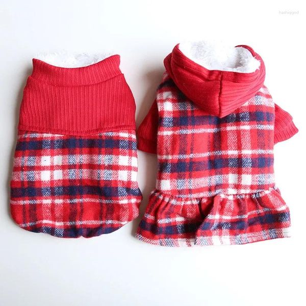 Vêtements pour chiens de Noël couple à plaid rouge porte 2024 Vêtements pour animaux de compagnie automne et hiver