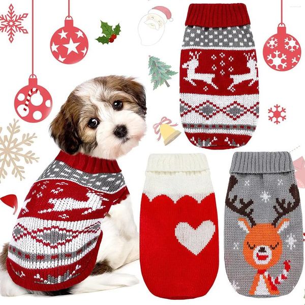 Ropa para perros Navidad Reno Hoja de arce Copo de nieve Vacaciones Ropa para mascotas Cuello alto Suéter de punto Perros Gatos Ropa cálida de invierno