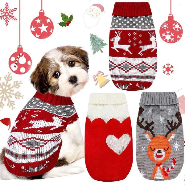 Ropa para perros Navidad Reno Copo de nieve Vacaciones Ropa para mascotas Cuello alto Suéter de punto Perros Gatos Ropa cálida de invierno