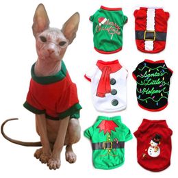Vêtements pour chiens Série de Noël Costume imprimé Pure Coton Gilet Chiot Chemise Vêtements pour petits chiens Noël Pet Sphynx Chat Kitten244i