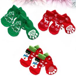 Vêtements pour chiens Chaussettes de Noël - Lot de 4 chaussettes sans imprimés de dessins animés Confortables pour l'hiver Petits chiens de taille moyenne Chats