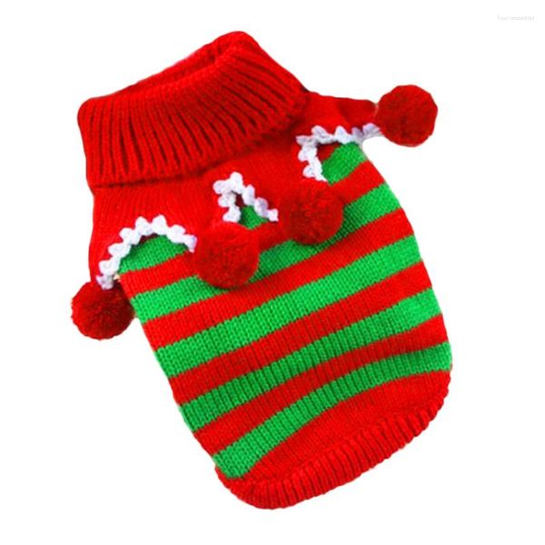 Ropa para perros Suéter de Navidad Cat Stretch Turtleneck con Pom Collar Holiday Crochet Ropa para Cachorro Gatito Rojo Verde