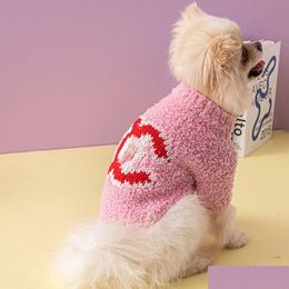 Vêtements pour chiens Marques classiques Vêtements de créateurs Hiver Chaud Pull pour animaux de compagnie Col roulé Manteau en tricot épais Chats Chiot Vêtements Drop Livraison Hom Dhjx2