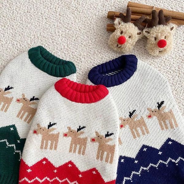 Vêtements de chien Classic Christmas Deer Vêtements Pull en tricot pour animaux de compagnie Automne Hiver Teddy Pull Bichon Chaud Année