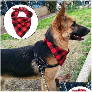 Vêtements pour chiens Classique Rouge Noir Plaid Pet Bandana Chat Chiot Foulard Accessoires Foulard Foulard Saliva Serviette Drop Livraison Maison Gar Dhhmo