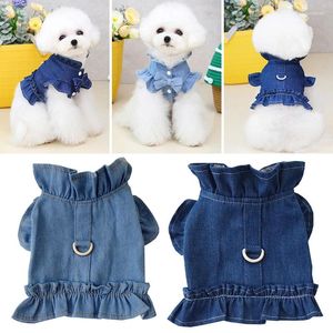 Vêtements pour chiens Classique Volants Poitrine Gilet Mode Jeans Veste Chat Chiot Chihuahua Harnais Pour Animaux De Compagnie Laisse Crochet Bleu Denim Vêtements