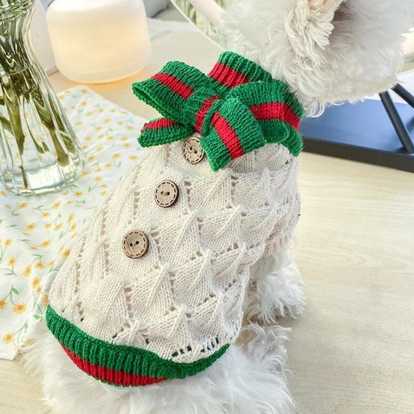 Ropa para perros Suéter de invierno clásico con corbata Tejido grueso Cálido Mascota Ropa para gatos Encantadora Princesa Año Abrigo Ropa de Navidad York