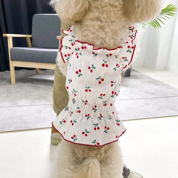 Vêtements de chien Vêtements Bichon Poméranie Summer Ins Wind Cherry Robe Petite version coréenne Printemps et